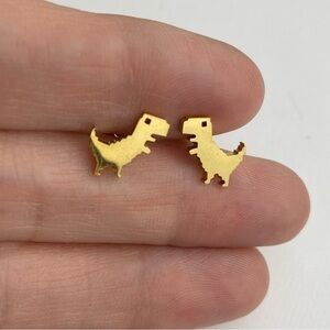 🆕 T Rex dinosaur gold stainless steel stud earrings